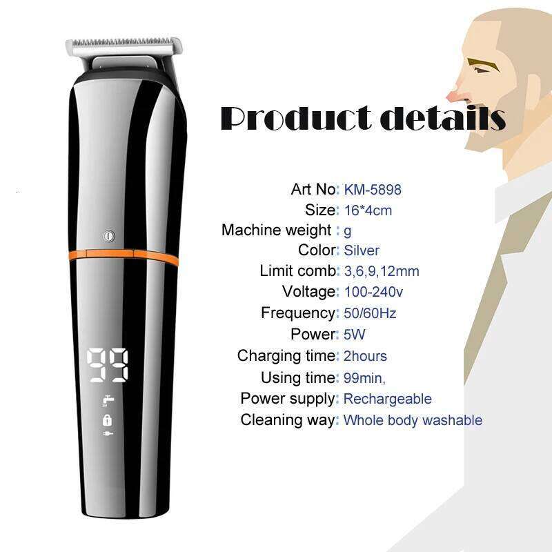 Kemei 5898 Digital Display 5 in 1 for Men Eyebrow Beard Trimmer Electric Hair Clipper Grooming Kit Haircut C260312