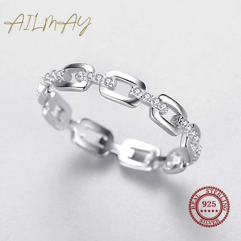 Ailmay 925 Sterling Silver Simple Cadena Hueca Stackable Charm Finger Ring For Women Girls Party Accessories Jewelry H260312