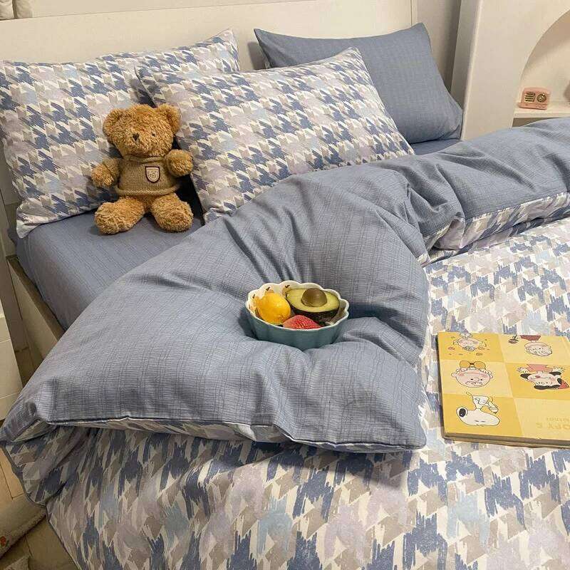 Bedroom Double Bed Student Dormitory Bedding Four-piece Set Four Seasons Pure Cotton Quilt Cover Fitted Sheet Pillowcase H260312