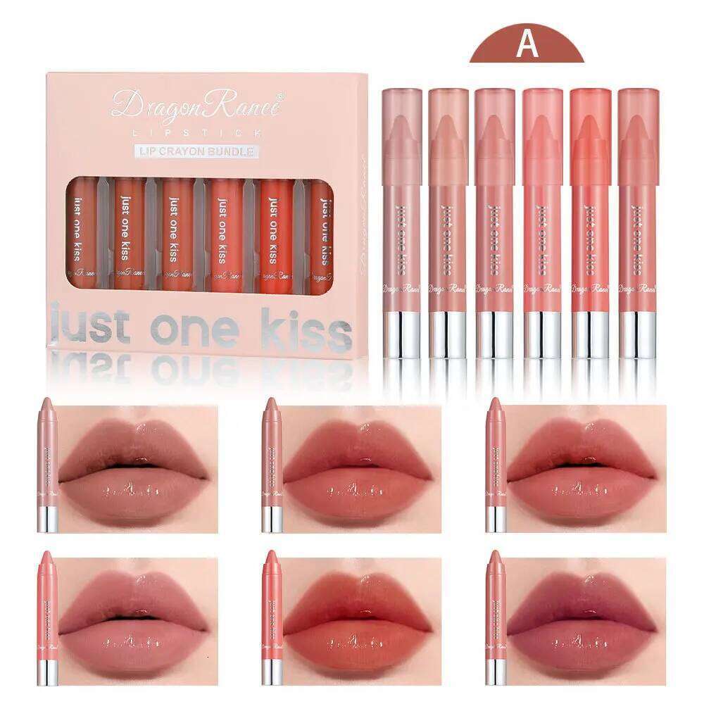 Dragon Ranee 6pcs/set Matte Velvet Crayon Long Lasting Color Waterproof Swirl Lipstick Solid Lip Balm W260311