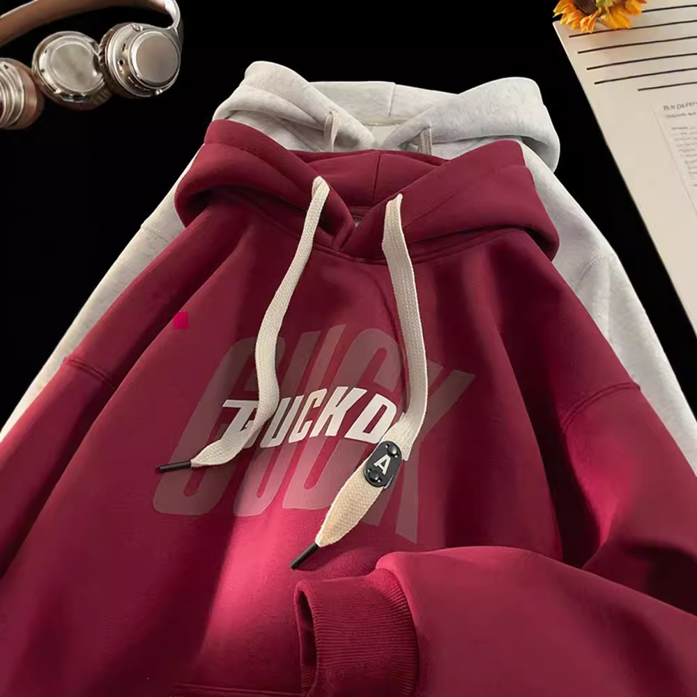 250g Heavyweight Stiff Wine Red Sweatshirt Men's Spring And Autumn Style Trendy Brand Youth Designer Hoodie Autumn And Winter Fleece Hooded Jacke