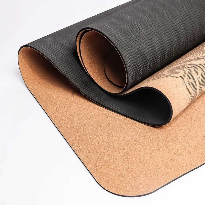 Natural Cork TPE Printed Yoga Mat Non-slip Esterilla Yoga Sweat-absorbing Home Fitness Pad Gymnastics Pilates Mats With Bag 4mm M260312