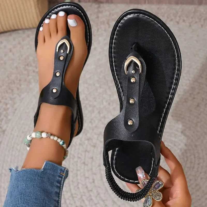 Sandals for Women 2025 Summer Simple Fashionable Flats Elastic Band Outdoor Beach Shoes Casual Ladies Rome Sandals K260312