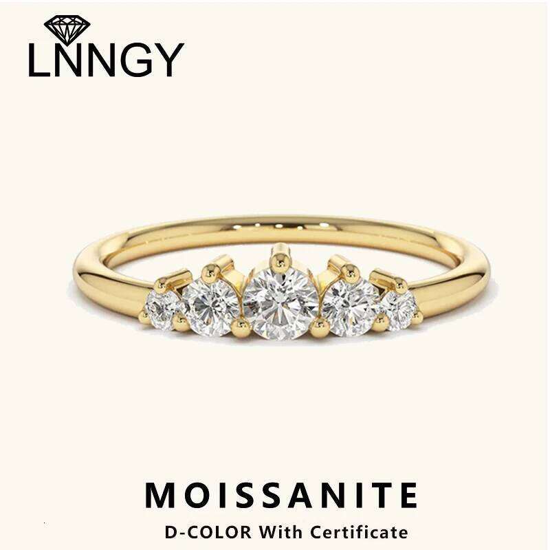 Lnngy 14K Gold Plated 5 Stone Moissanite Wedding Ring Bague Argent 925 Silver Certified Rings For Women Jewelry With Certificate H260312