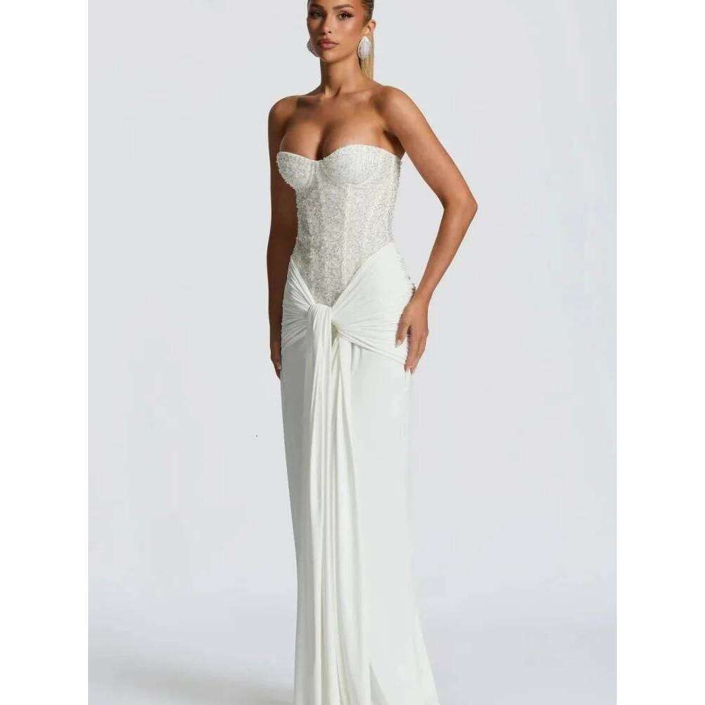 Sexy Strapless Ruched Bodycon Dress 2026 New Zipper Detail Slim Fit Evening Gown Spring Summer Formal Outfit C260312