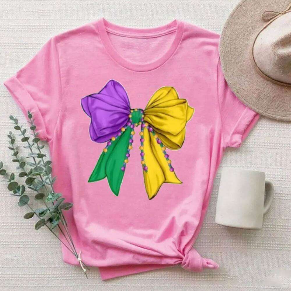 Bow Sweatshirt Beads Fashion T-shirt Louisiana Festival Tops Mardi Gras Unique Gift Women Clothes Z260312