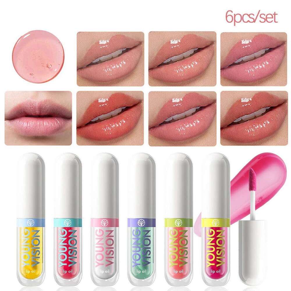 YOUNG VISION 6-Color Fruit-Infused Pearl-Shimmer Gloss Hydrating & Color-Enhancing Lip Oil Cosmetics Christmas gift W260311