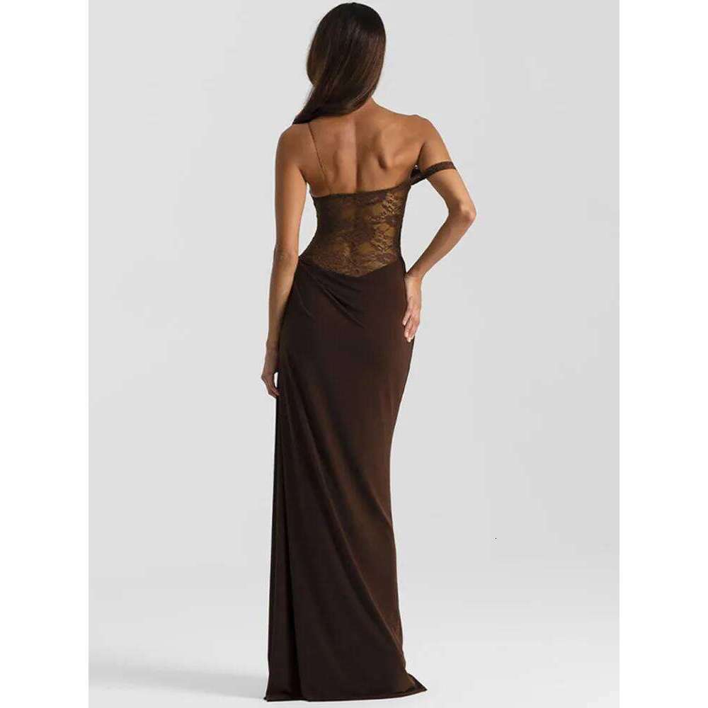 Mozision One Shoulder Lace See Through Sexy Maxi Dress Women Gown Fashion Off-shoulder Sleeveless Backless Club Long Dresses C260311