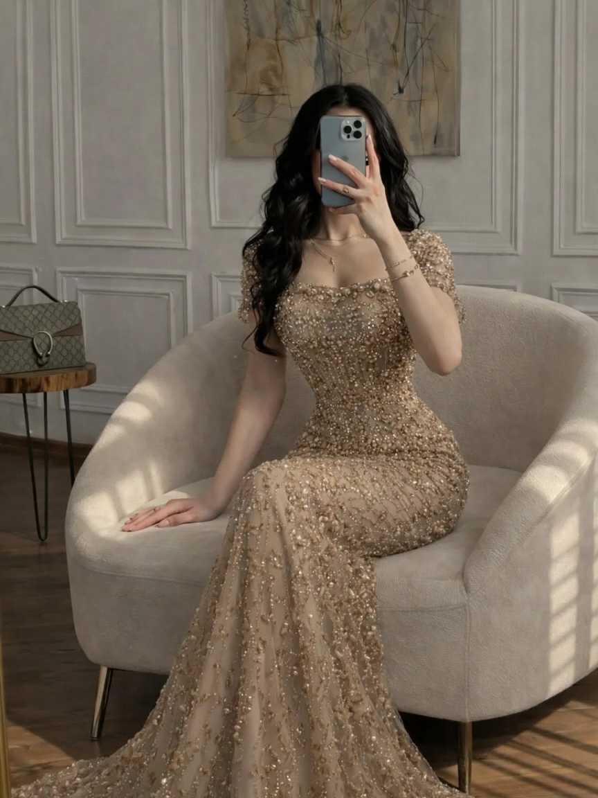 Gold Glitter Mermaid Prom Dresses Off the Shoulder vestidos de noche Elegant Detachable Train Customized Formal Evening