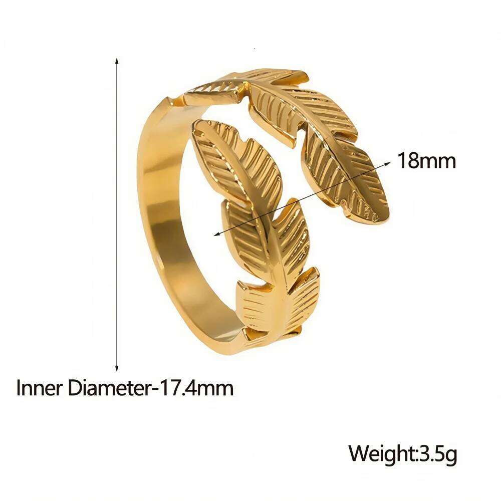 Retro Plated 18k Gold Color Stainless Steel Simple Feather Men Opening Adjustable Ring Fashion Women Jewelry Accessories H260312