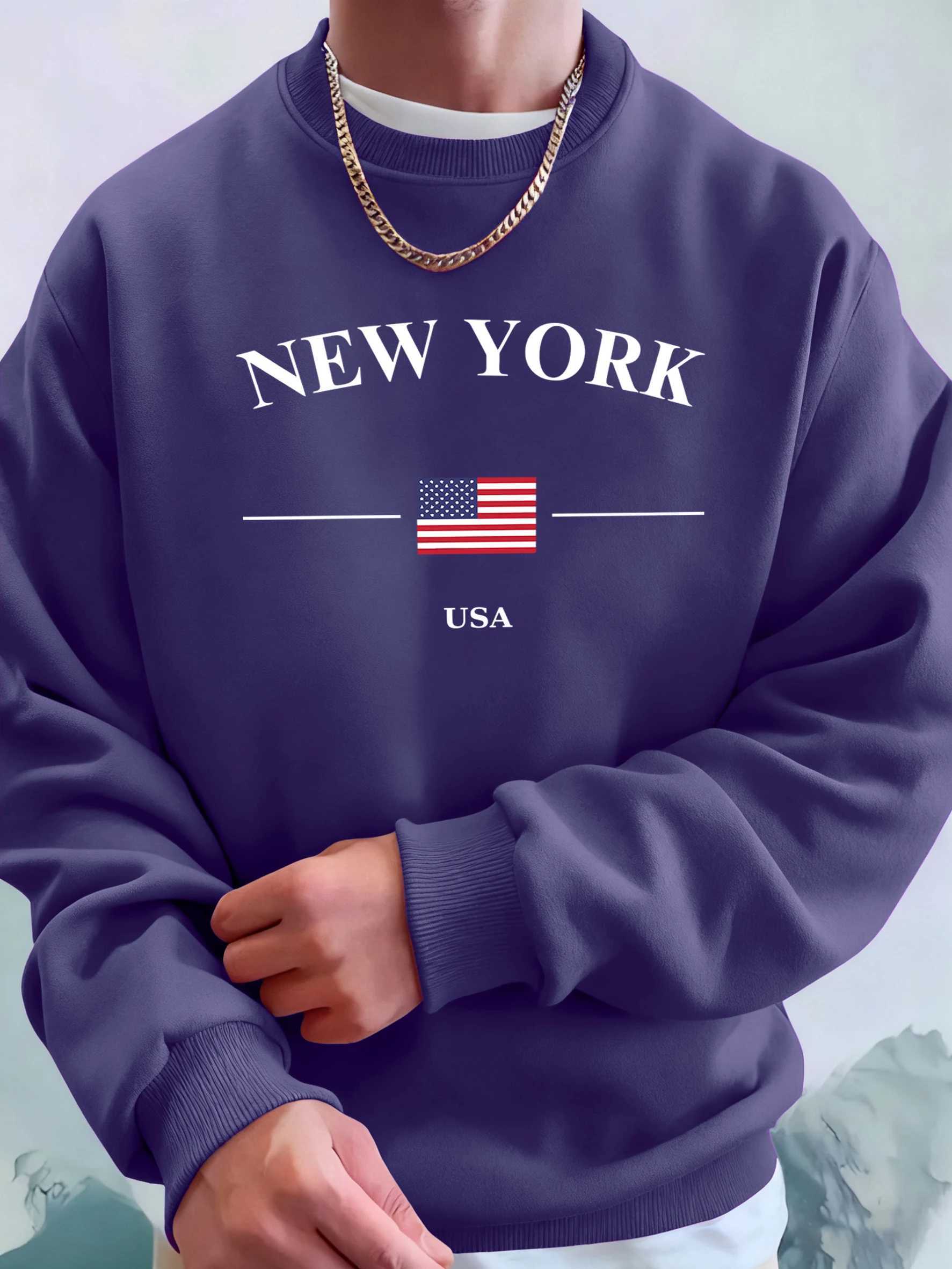 New York Usa Flag Printed Man Fleece Hoodies Sport Casual Hoody Crewneck Pocket Streetwear High Street Comfortable Sweatshirts M260312