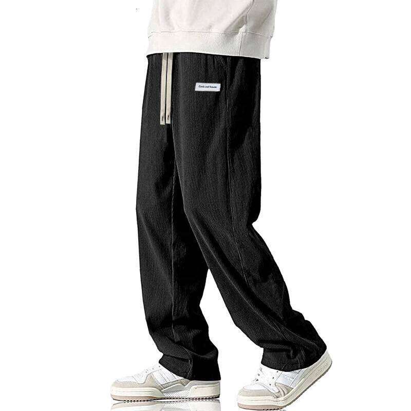 Autumn Mens Corduroy Baggy Wide Leg Casual Pant Elastic Waist Drawstring Sweatpants Loose Work Pants Breathable Outerwear