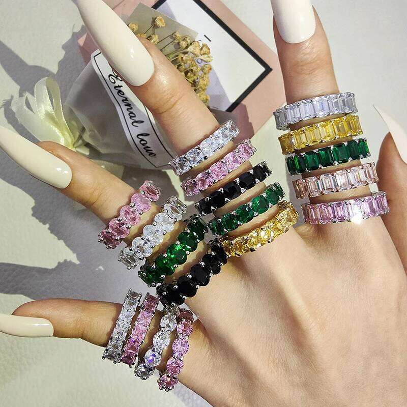 2022 Eternity Diamond Ring 925 Sterling silver Engagement Wedding Band Rings for Women Men Promise Birthday Party Jewelry Gift H260312