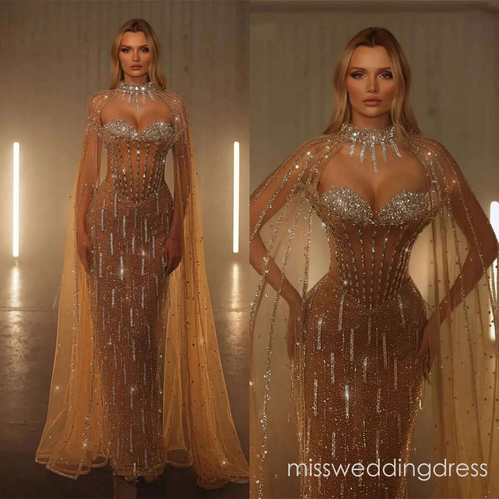 Exquisite Crystal Mermaid Bridal Gowns Strapless Wedding Dress with Cape Illusion See Through Sleeveless Custom Made Vestido de novia