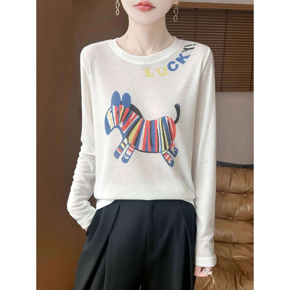 Summer Women's Long Sve Knitted T-Irt Round Ne Soft Oulder White Top Comfortable Fit Casual Faion For Teens