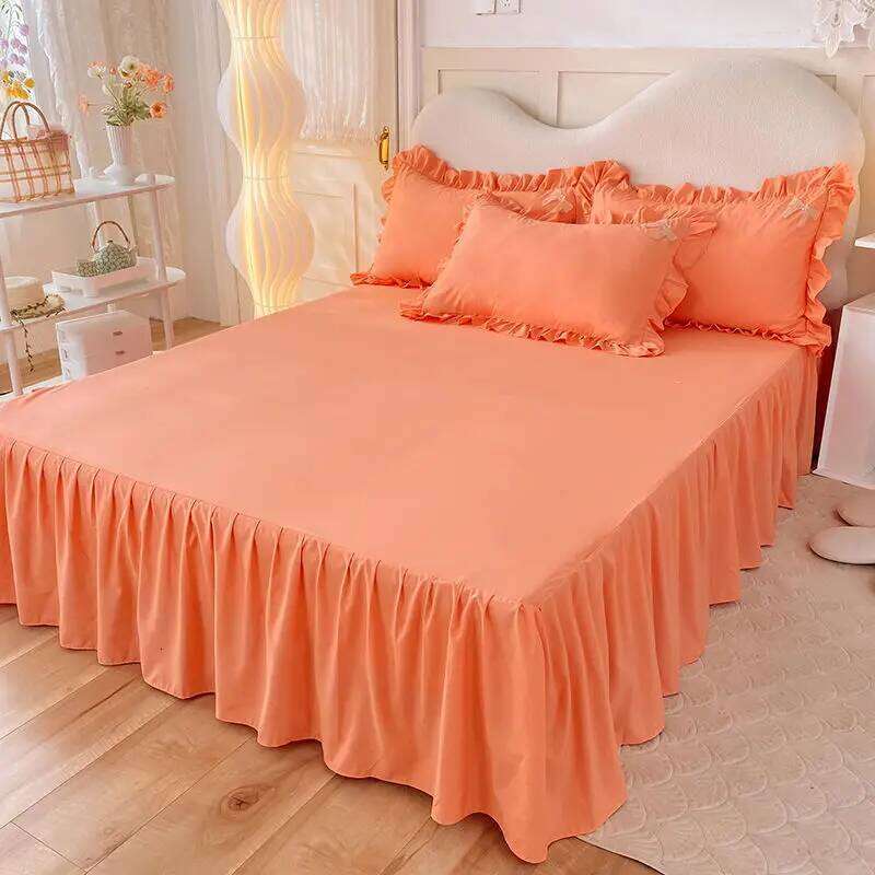 Korean version bed skirt princess style bedding set, autumn and winter thickened matte four piece set H260312