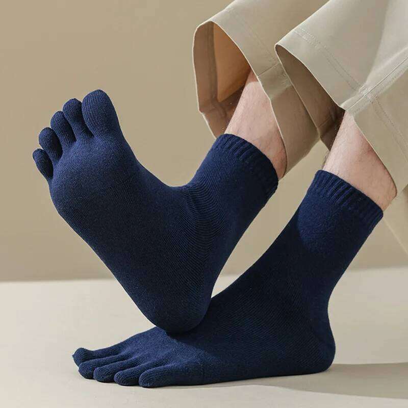 5 Pairs Winter Thick Five Finger Man Cotton Solid Business Anti-Bacterial Breathable Warm Floor Sleeping Terry Toe Socks Z260312