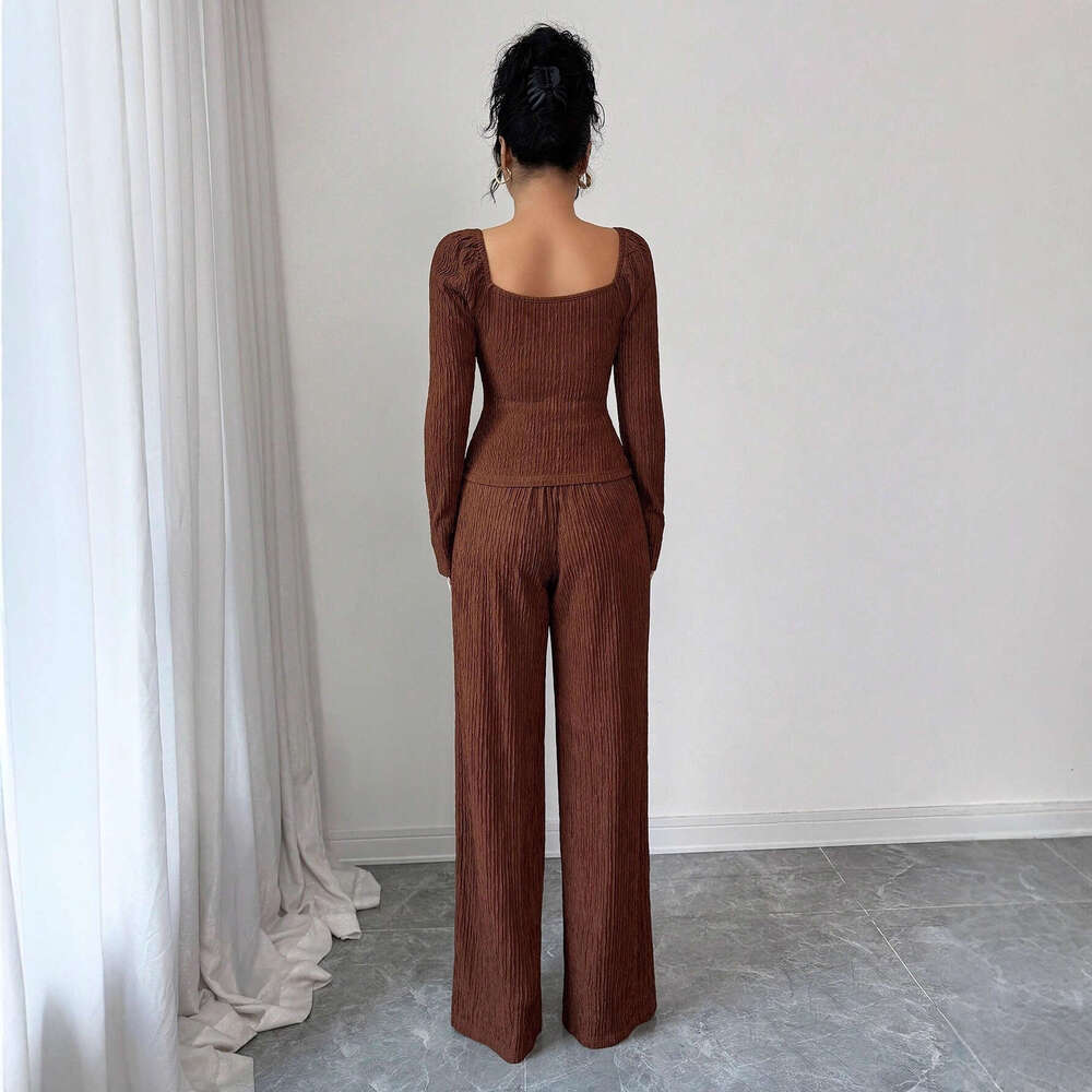 European And American New Style Knitted Textured Solid Color Square Collar Metal Rose Buckle Slim Fit Fashion Suit For Women