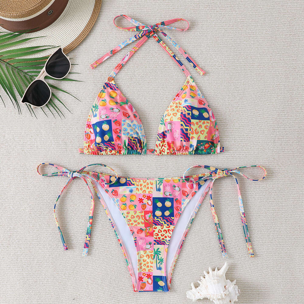New European and American solid color sexy bikini three-piece beach swimsuit