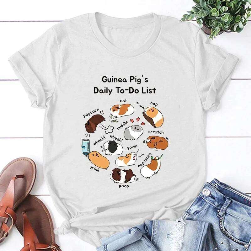 Fashion New Guinea Pig Daily To Do List Women Cartoon Harajuku Streetwear T-Shirt Casual Tops Tees Summer Y2K Z260312