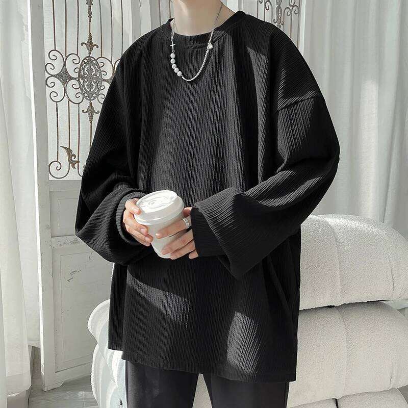 2024 Spring Autumn Casual Long Sleeve T Shirts Men Loose Round Neck T-shirts Male Fashion Harajuku Korean Streetwear Tops Tees
