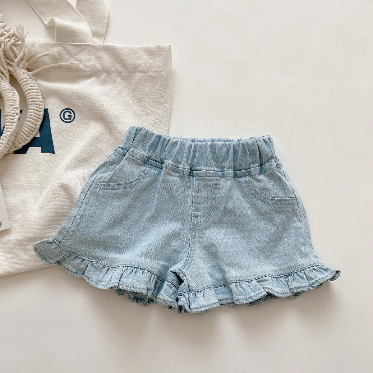 Kids Shorts Fashion Girls Summer Denim Ruffle blue Jeans 27Y Childrens Casual Daily Wear Pants 260311