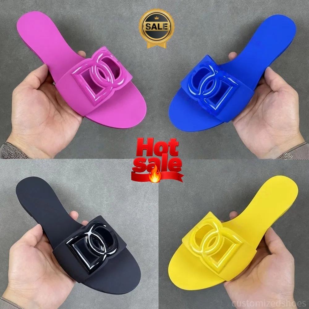 Slippers Sandals Designer slides designer sandals Women Interlocking Slides Rubber Ladies Flat Beach Jelly Script Blue Summer Fall Mules Outdoor Waterproof 36-42