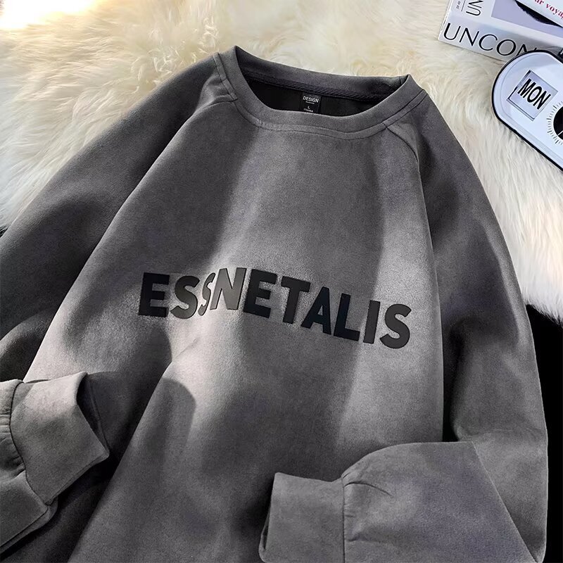 Heavyweight Suede -style Hoodless Crew Neck Sweatshirt For Men New Early Spring Designer Hoodie And Autumn Trendy Brand Couple's Loose-fitting Ja