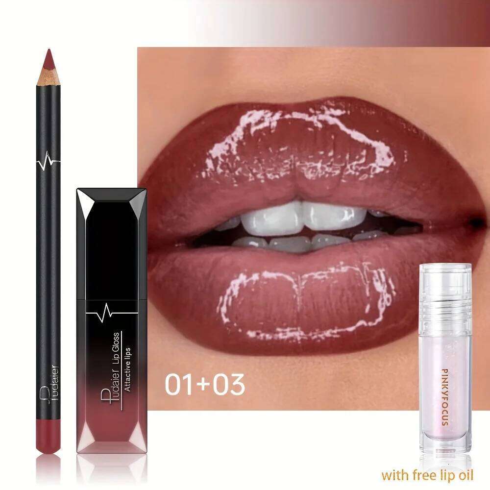 3PCS Ombre Kit: Liner Gloss + Lip Oil, Gradient Lips Makeup, Nude Shades, Hydrating, Non-Sticky W260311
