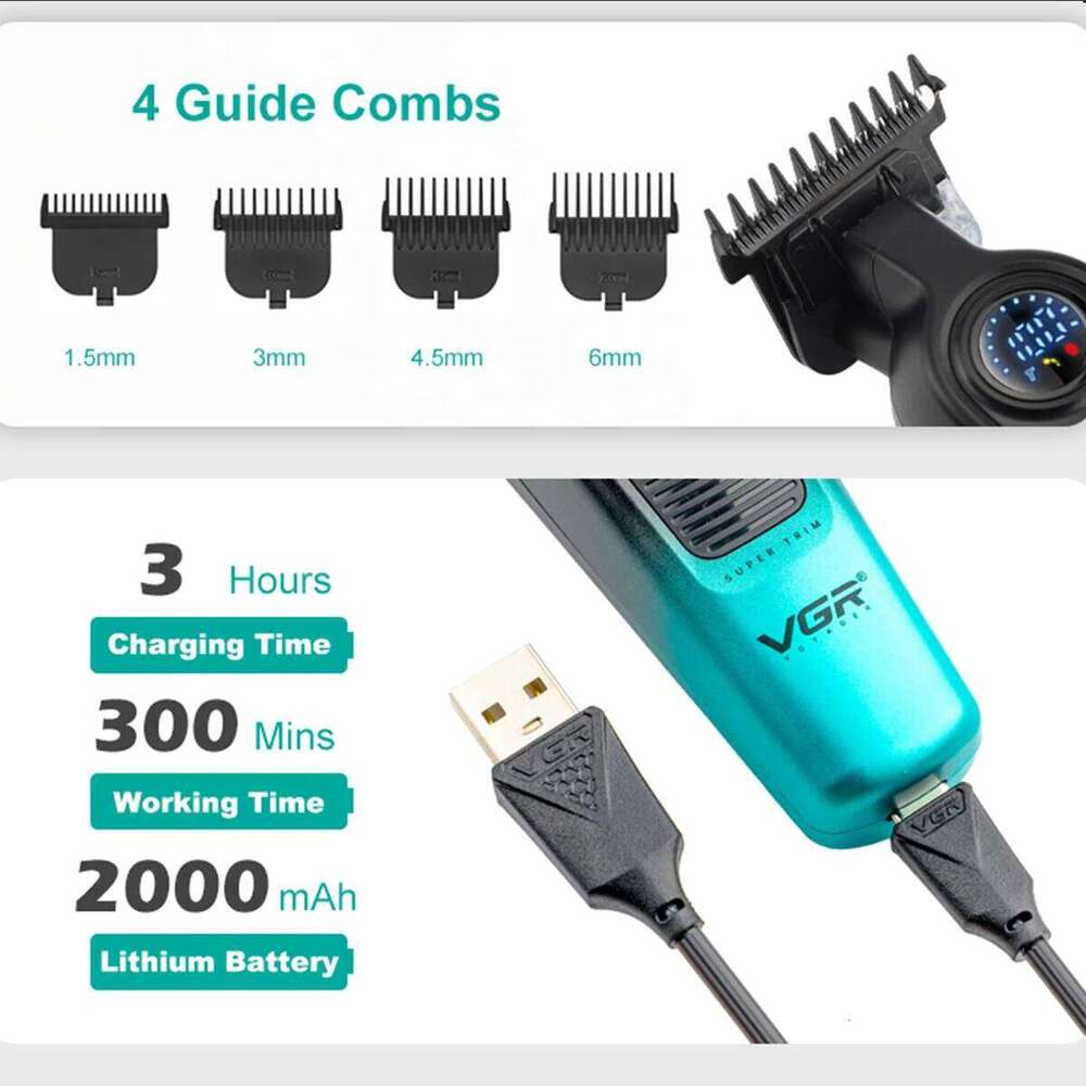 VGR Cutting Machine Cordless Electric Hair Clipper Rechargeable Haircut Barber Professional Trimmer for Men V-996 C260312