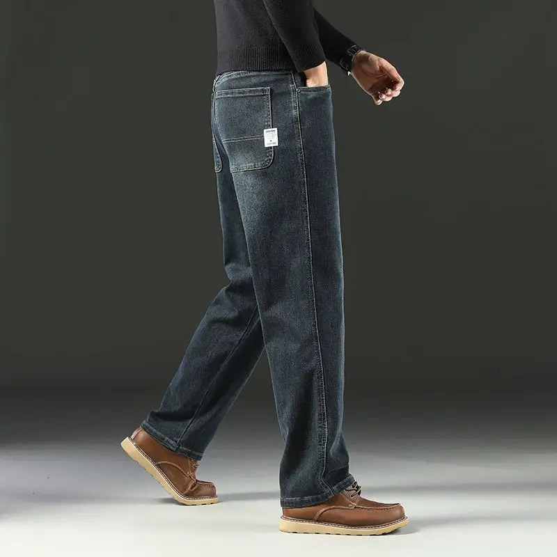 Spring and Autumn Mens Baggy Jeans Casual Straight Stretch Versatile Wide-leg Business Denim Pants Comfortable Loose Trousers 260310