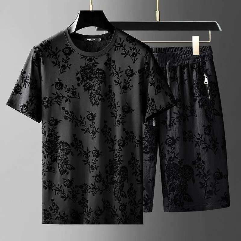 Men's Clothing Summer High Quality Sports Leisure Suit Short-Sleeved Shorts Fashion Brand Printed Two-Piece Set