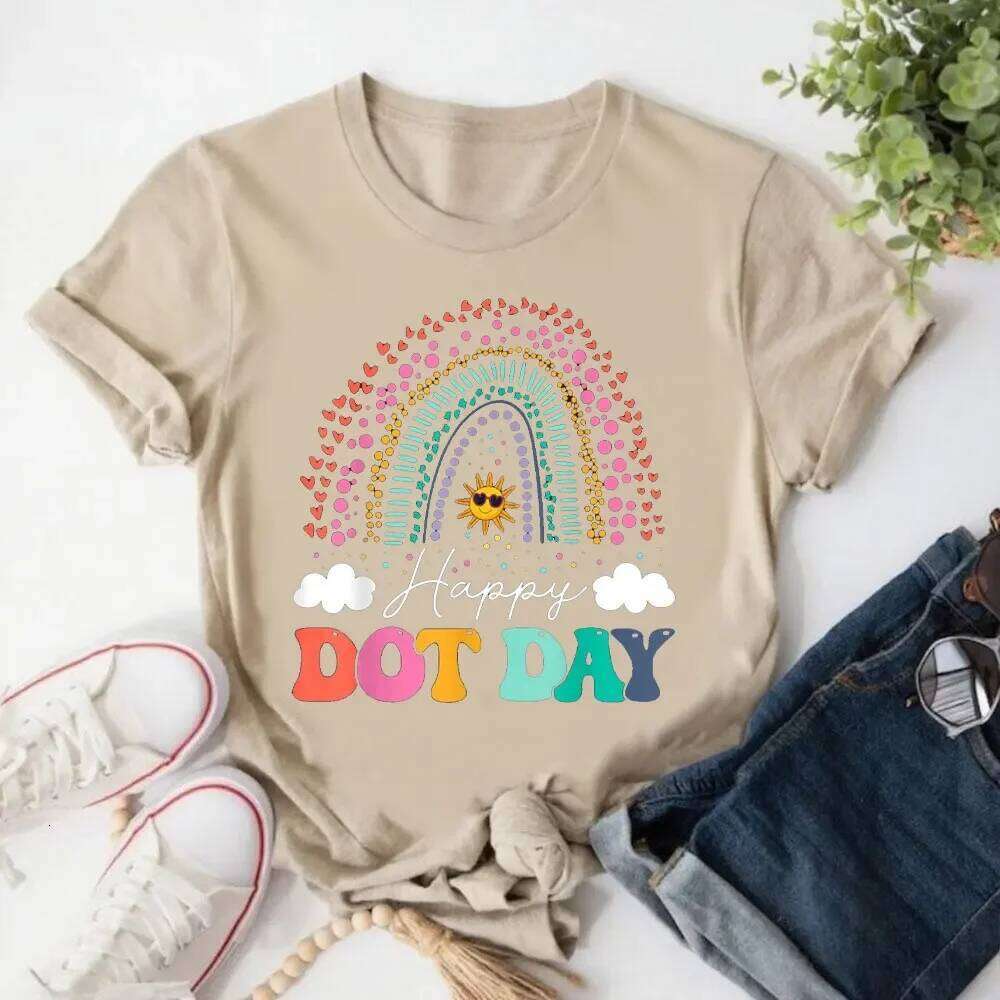 Happy Day Colorful Youth Polka Dot Gift Unisex O-neck T-Shirt Cute Rainbow Women Tees Fashion Y2k Aesthetic Clothes Z260312