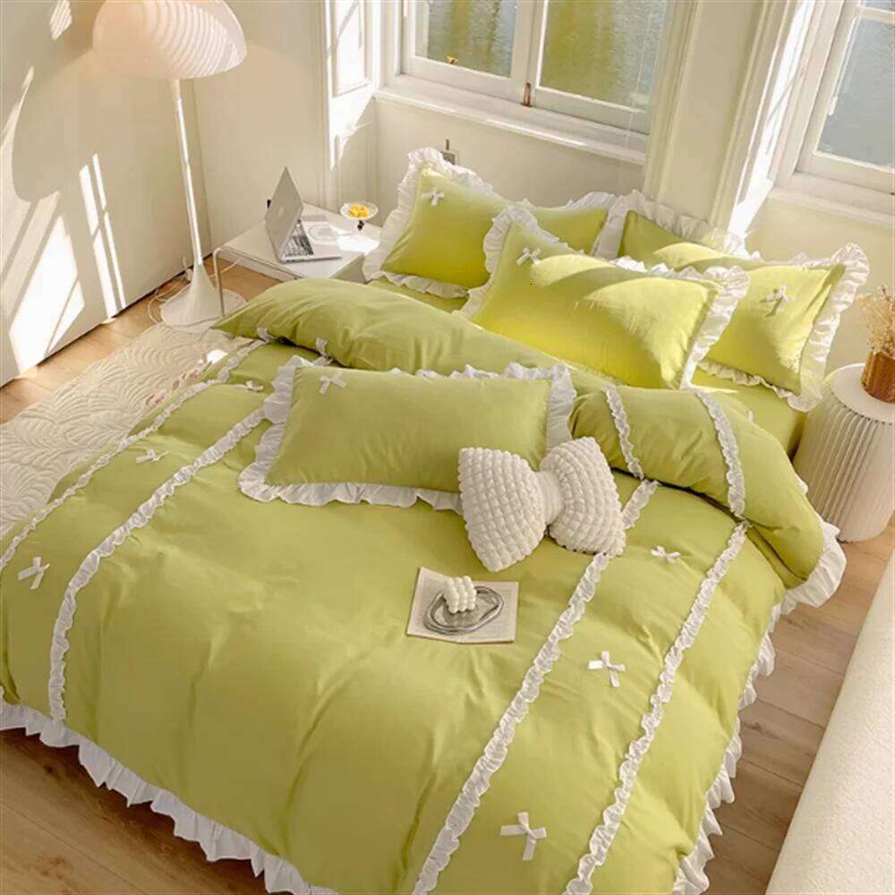 Korean Version Princess Style Four Piece of and Pure Cotton Butterfly Knot Duvet Cover Set Dormitory Bed Sheet H260312
