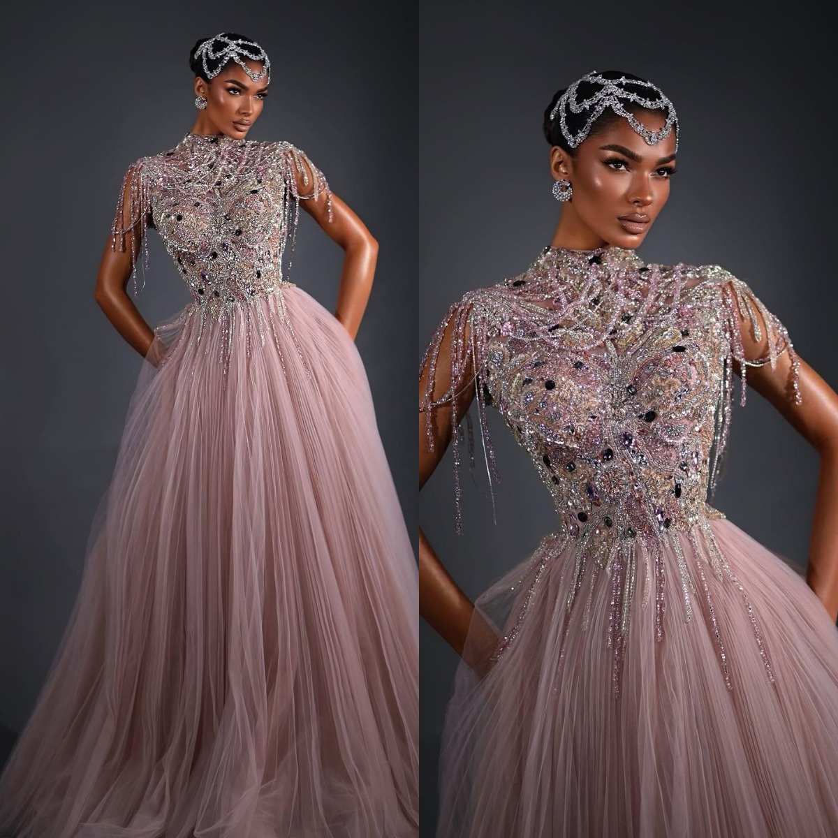 Sparkly Evening Dresses For Women Jewel Neck Sleeveless Wrap Gown Crystal Beading Appliques Floor Length Dress Party Customized Dress