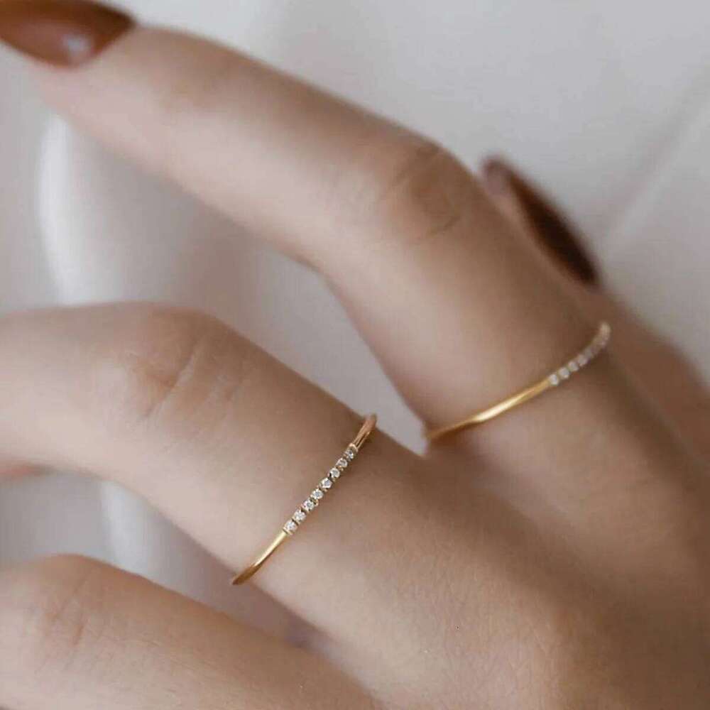 Vintage 18K Gold Plated Stainless Steel Diamond Thin Ring for Women Fashion Jewelry Party Gifts H260312