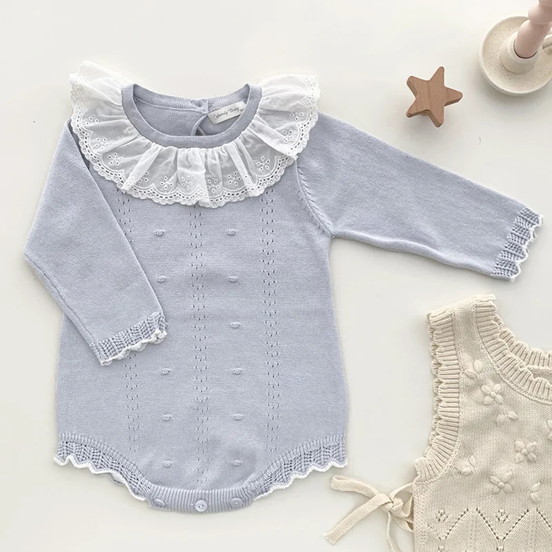 Infant Baby Jumpsuits Lace Knitted Romper Autumn Girl Overall Girls Ruffle Long Sleeve born Clothes 260311