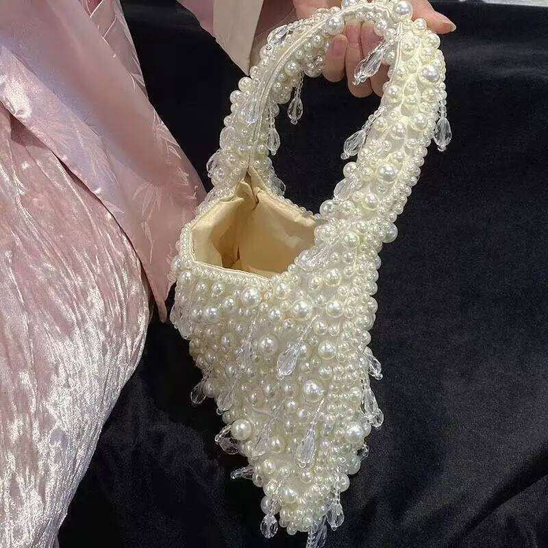 Beads Beaded Tassel Women Handbag Luxury Pearl Beading Handmade Evening Wedding Party Clutch Purse Shoulder Underarm Bag