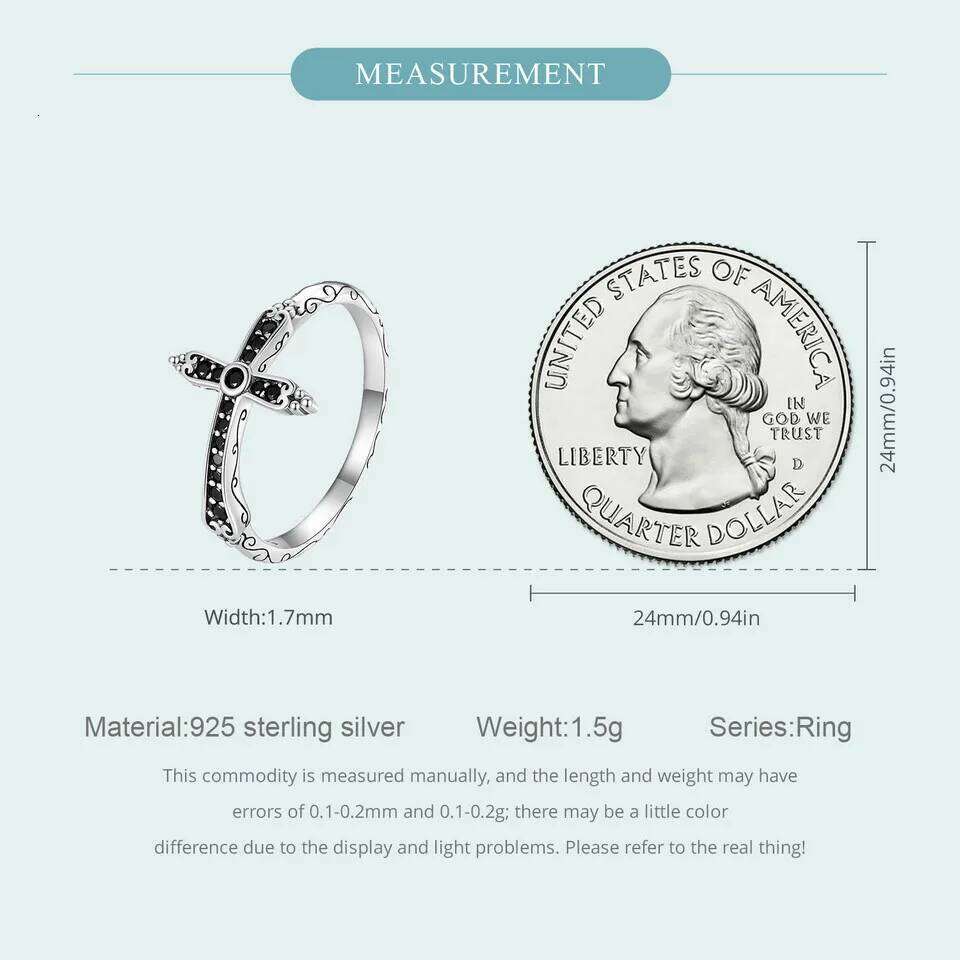 WOSTU Vintage 925 Sterling Silver Black Zircon Cross Rings For Women Retro Punk stackable Ring Hip Hop Jewelry Gift CQR930 H260312