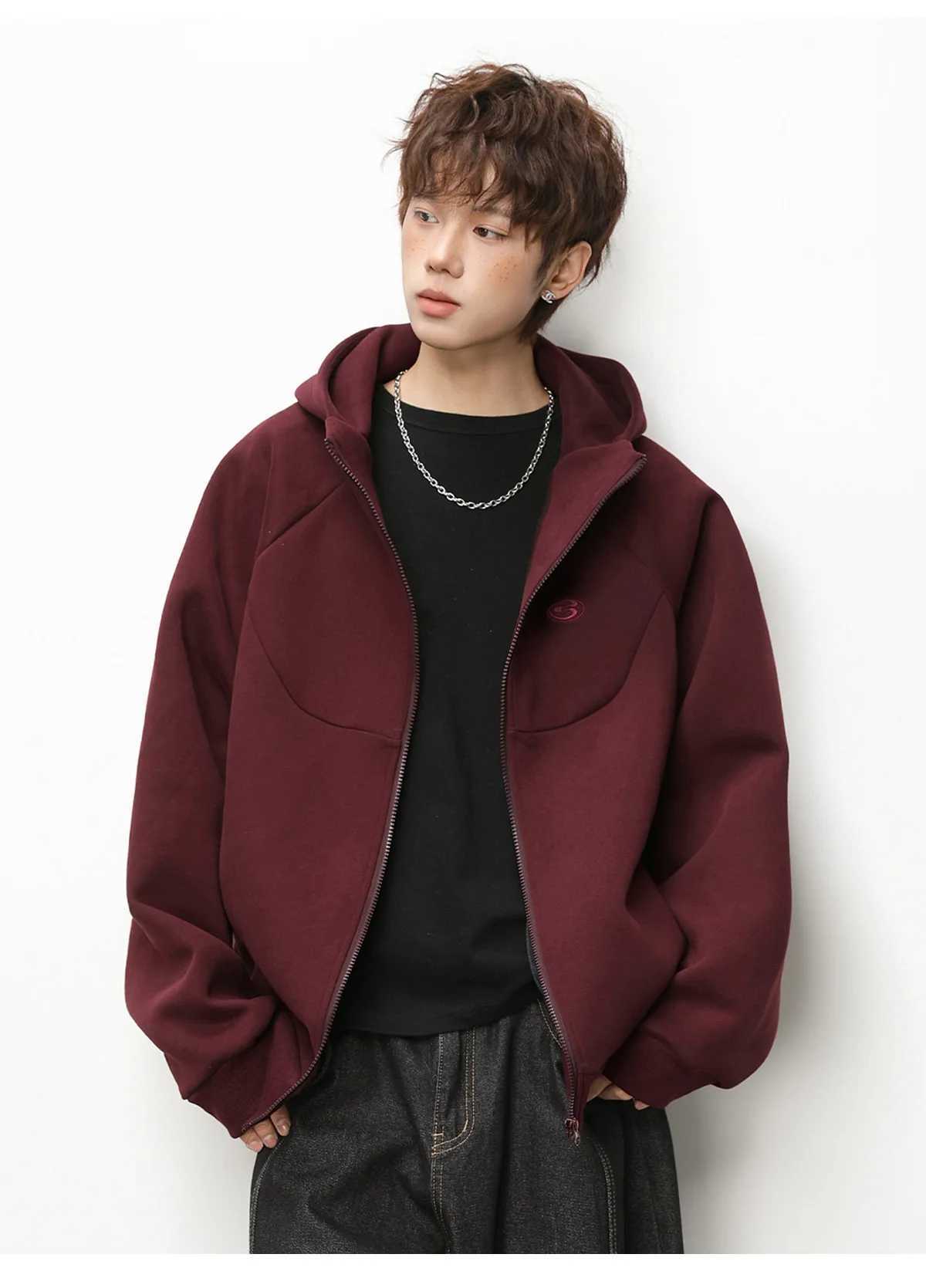 Cardigan Hooded Sweatshirt for Men and Women Spring Vintage Contrast Colour Embroidered Short Wide Zip Jacket Soft M260312