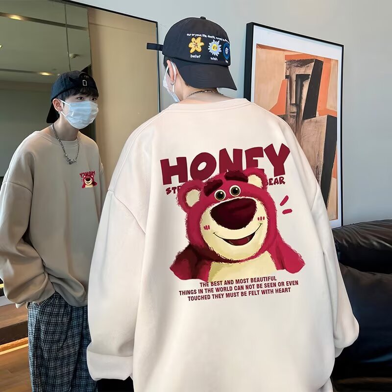 New Men's Round Neck Long Sleeve T-shirt Autumn/winter Fashion Strawberry Bear Fleece Designer Hoodie Sweatshirt Casual Base Shirt Top