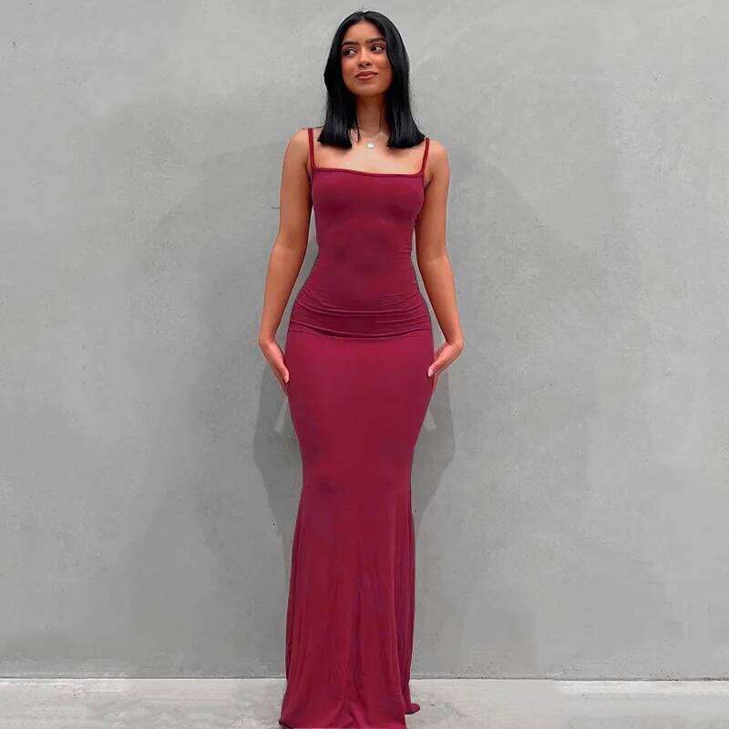 2024 Summer Dresses For Women Sexy Spaghetti Strap Black Long Dress Y2k Sleeveless Solid Skinny Bodycon Trumpet Maxi Vestidos C260312