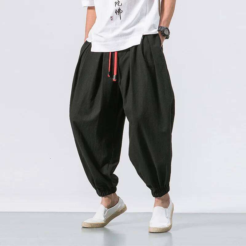 2025 New Trendy Men Harem Pants Loose Oversized Style Cotton and Linen High Quality Jogger Sweatpants Casual Male Trousers
