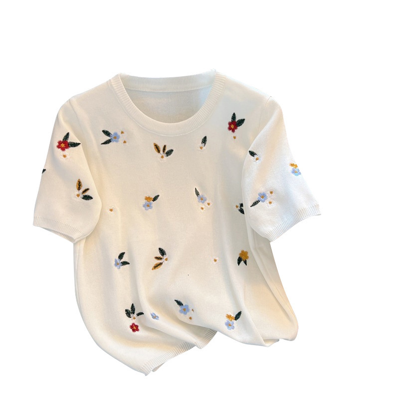 Plus Size Summer Dress Women Loose Round Designer Shirt Neck Youthful Polo Shirt Embroidery Stylish Short Sleeve Ice Silk Knitted Designer Hoodie T-sh