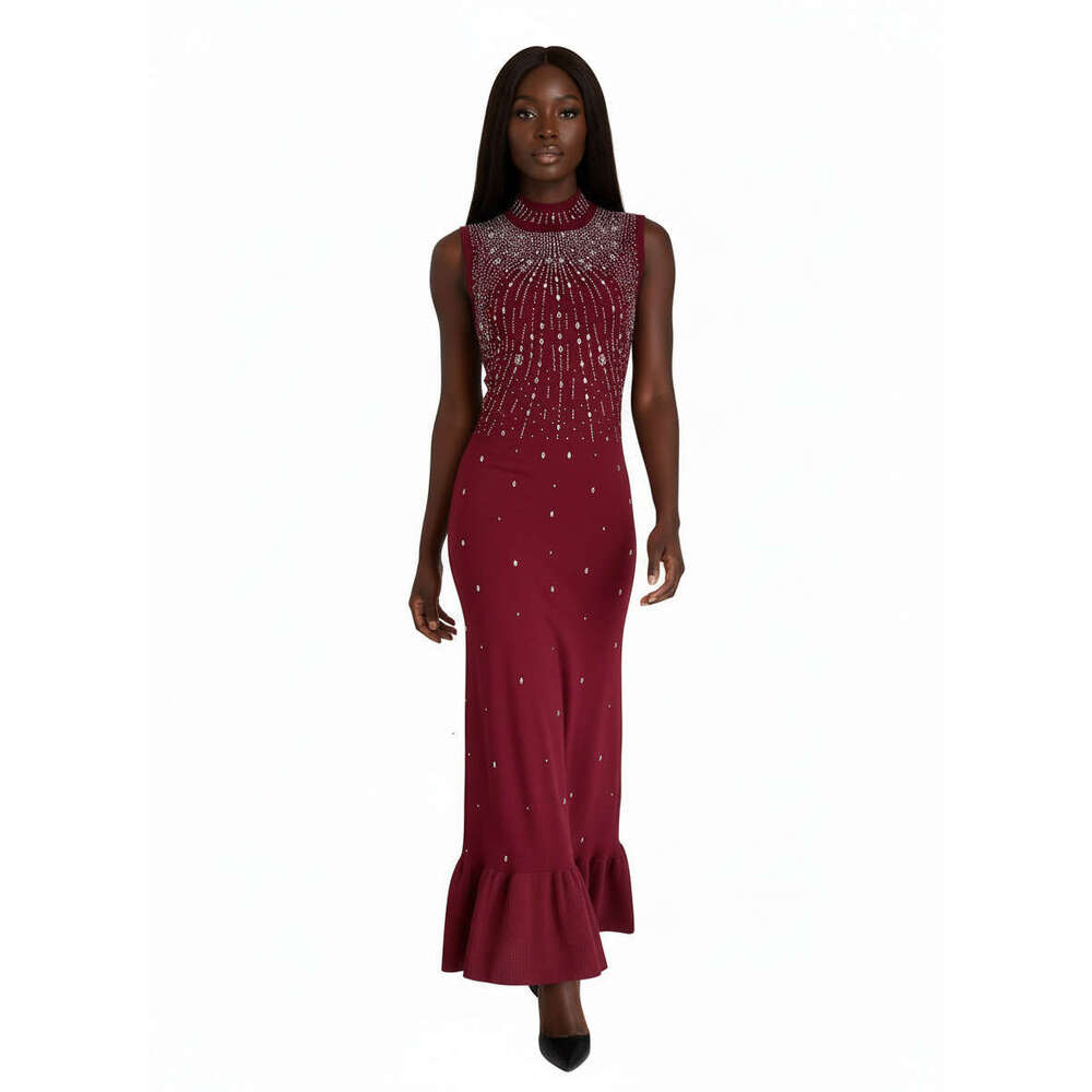 2026 A15 new European and American slim fit rhinestone sleeveless luxury fashion party elegant fish tail long skirt for women