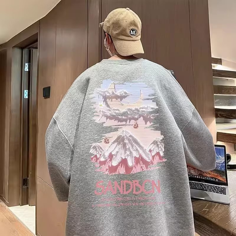 Men's Crew Neck For Spring And Auumn Designer Hoodie Syle Prined Long Sleeve T-shir Base Layer Fall And Winer Fleece-lined Thickened