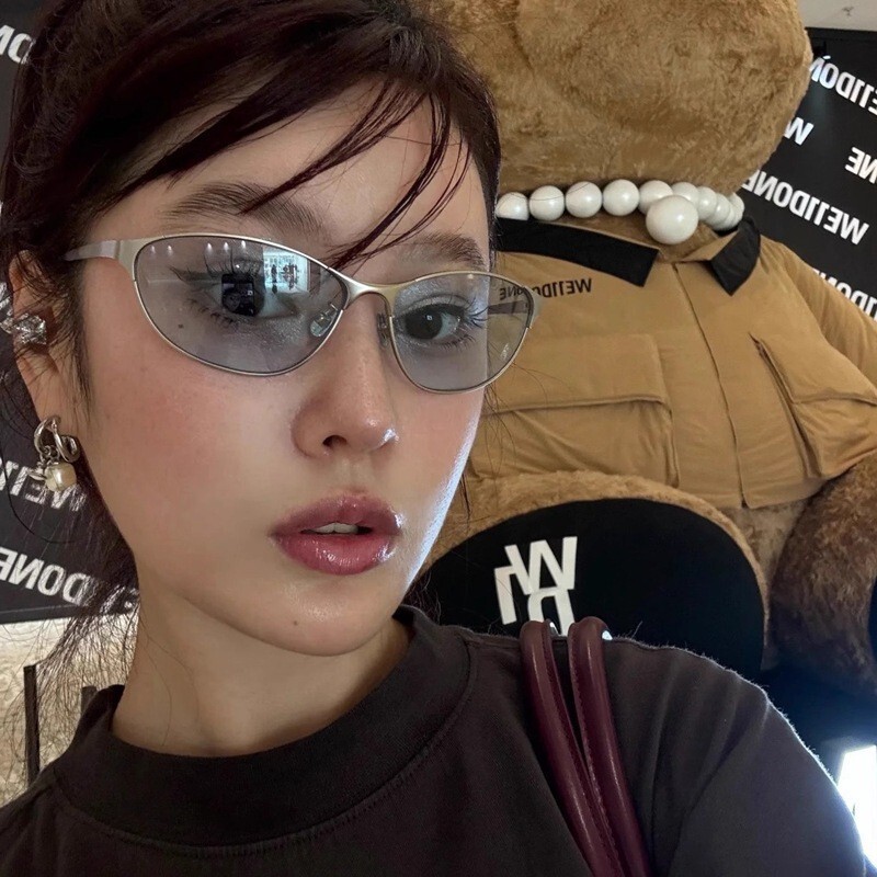 New Hot Girl Street Style Metal Cat Eye Concave Shape American Retro for Women UV Protection Sunglasses