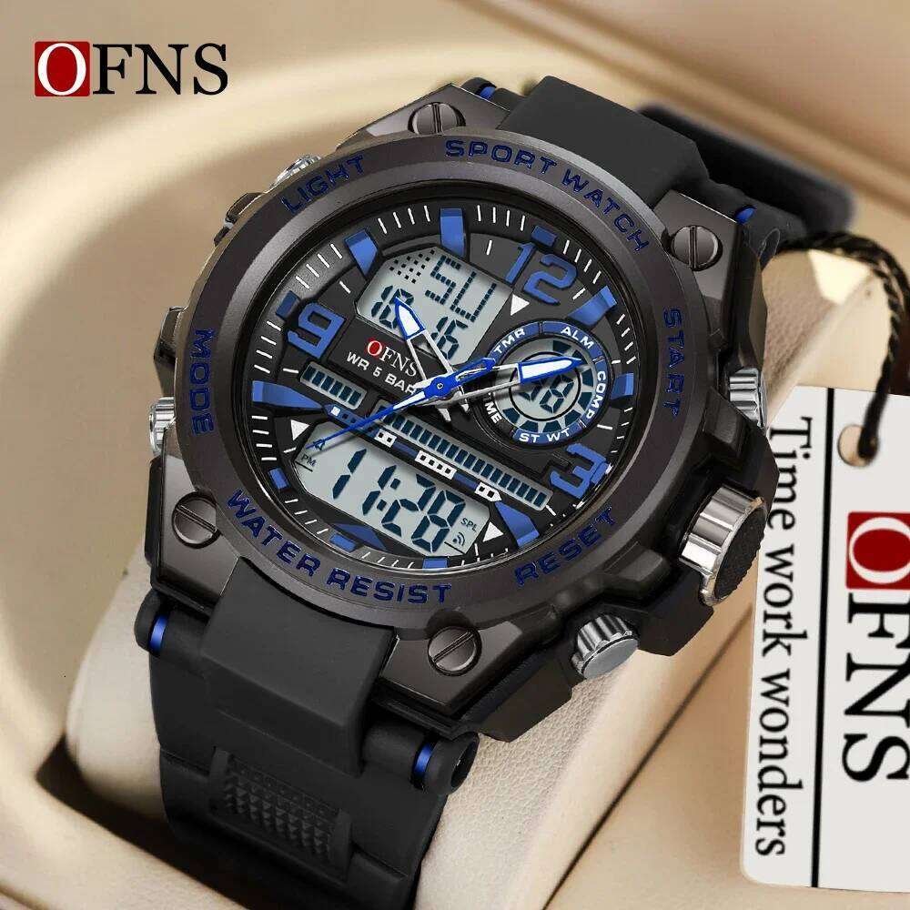 OFNS Top Brand 6024 Casual Waterproof Dual Screen Digital Men's Sports LED Date Clock Silicone Watch Band