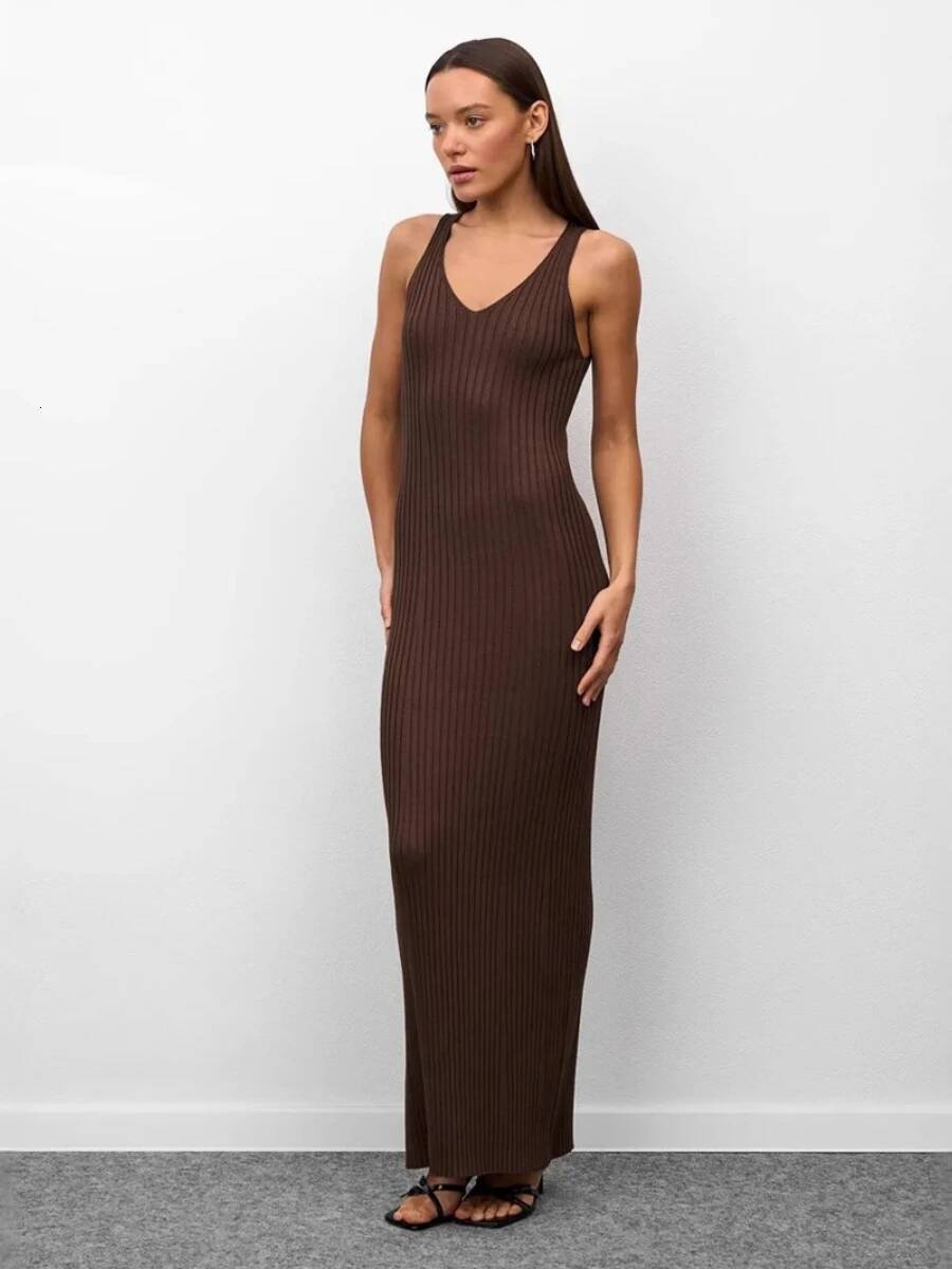 Bornladies Women's Sleeveless Knitted Dress Strap Summer Fashion Wide Shoulder Inner Long Skirt Slim Fit Casual Dresses