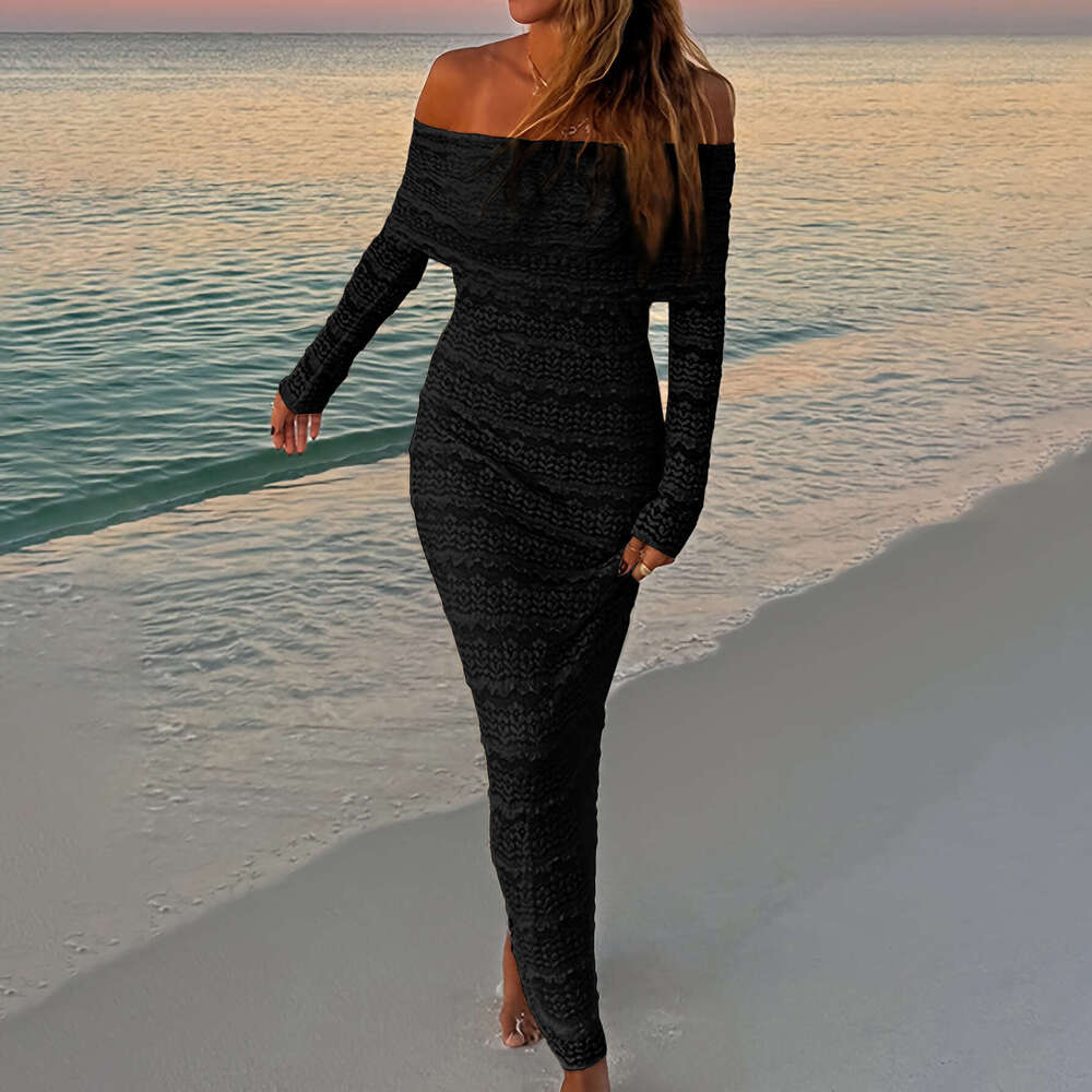 European and American 2026 autumn new fashion elegant socialite style off-shoulder lace dress for women